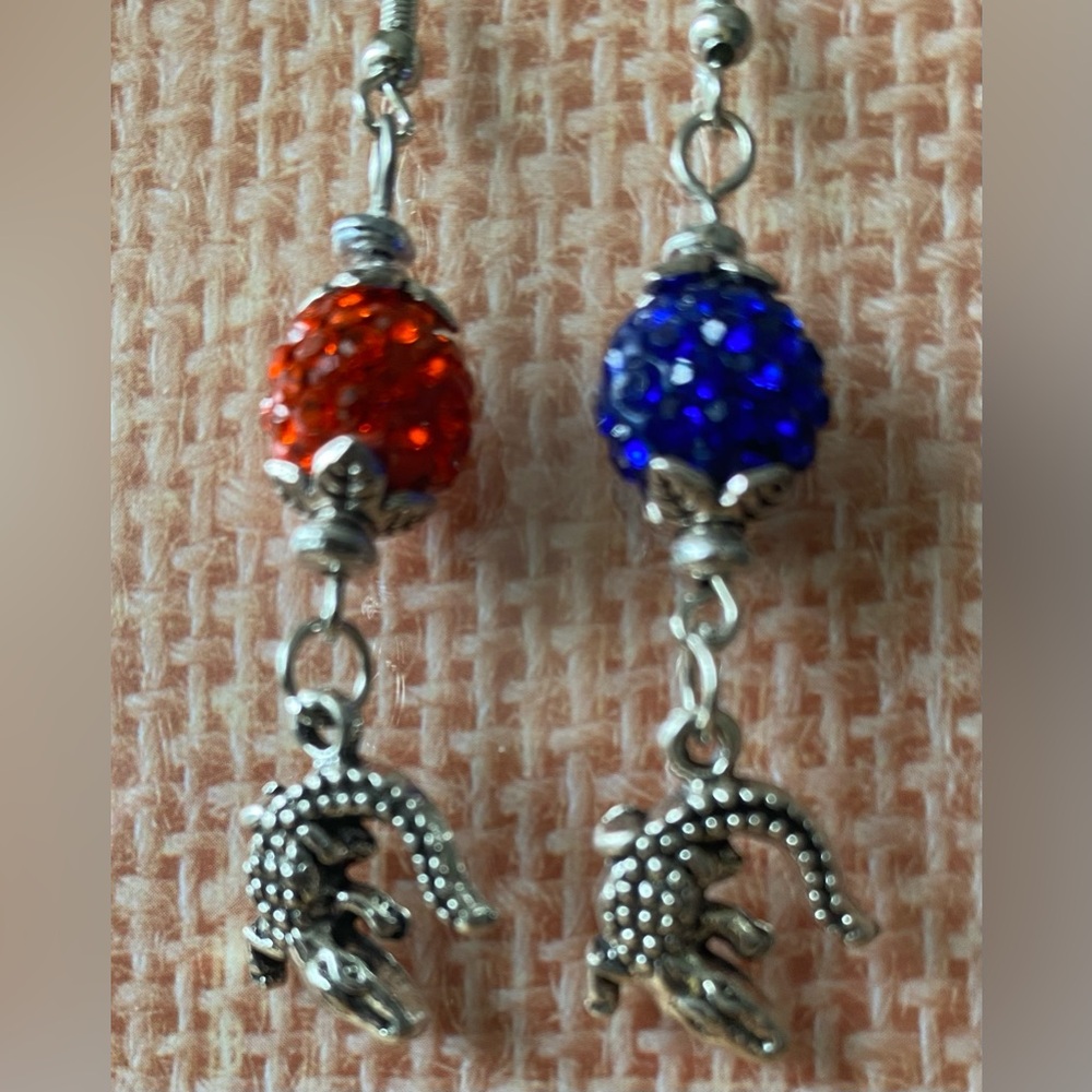 Silver Gators with Orange and Blue Sparkling Rhinestone Beads